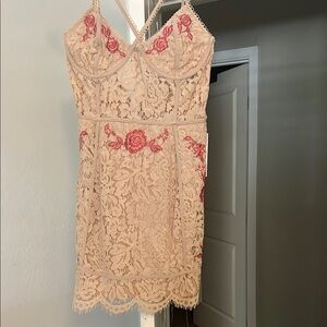 Lace Dress with Pink Floral Accents